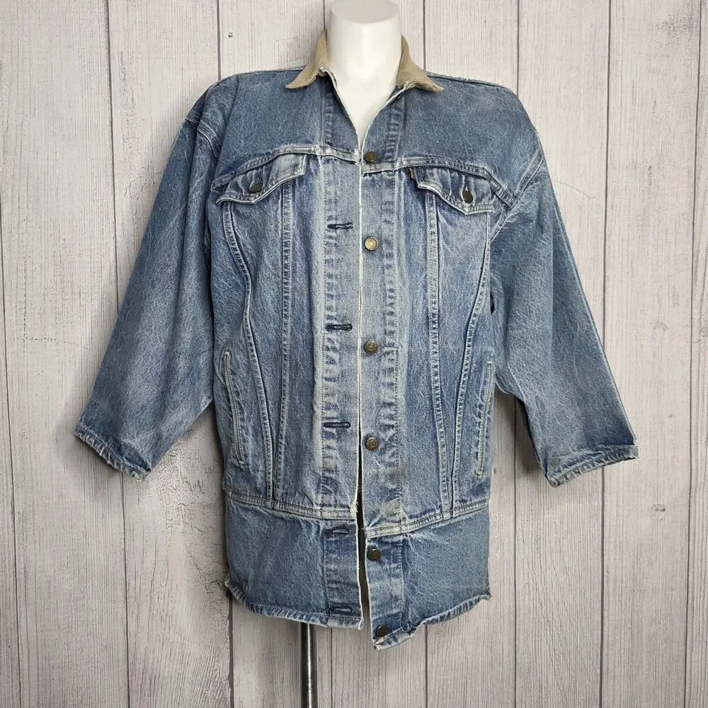 Vintage Levi's 932 Long Denim Chore Jacket Corduroy Collar USA - Picture 1 of 8